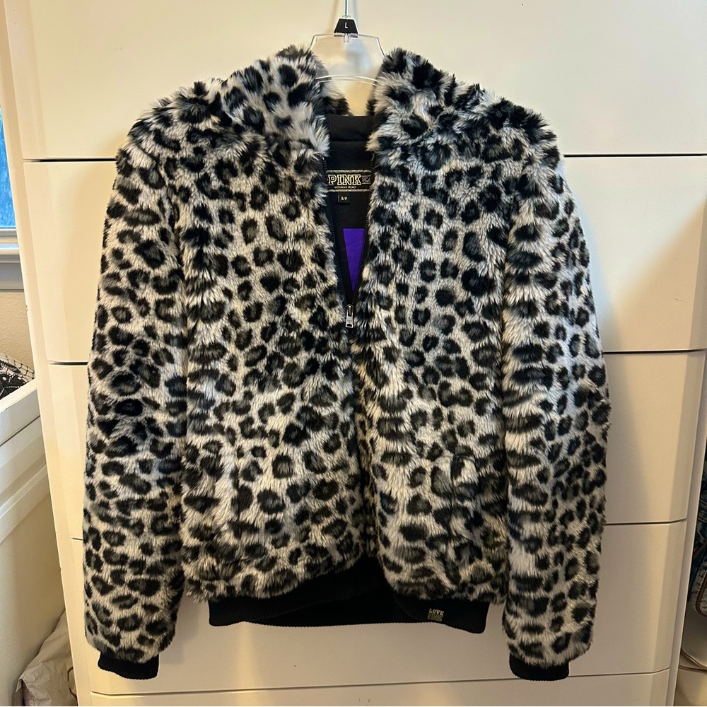 Love Pink Victoria’s Secret reversible leopard fur zip hoodie